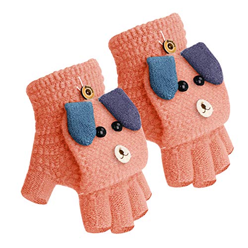 Kinder Halbfinger Handschuhe Fingerlose Fäustlinge Mädchen Winter Cartoon Fingerhandschuhe Strickhandschuhe Thermohandschuhe mit Klappe