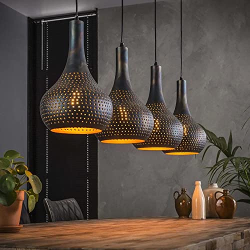 famlights Vintage Deckenlampe Nela in Braun für Esstisch/Retro Pendelleuchte/Esszimmerlampe industrial Dimmbar Hängelampe Metall Esszimmer/Deckenleuchte Pendelleuchte Hängeleuchte E27