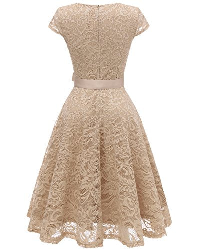 BeryLove Damen V-Ausschnitt Kurz Brautjungfer Kleid Cocktail Party Floral Kleid BLP7006ChampagneL