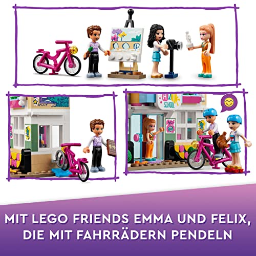 LEGO 41711 Friends Emmas Kunstschule, Heartlake City Schule mit 3 Mini-Puppen, Spielzeug für Mädchen und Jungen ab 8 Jahren, Puppenhaus, Geschenk zu Weihnachten