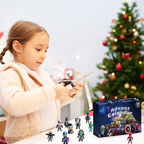 Adventskalender 2022 Kinder,Avengers Adventskalender,Adventskalender zum befüllen 24 PCS Hero Adventskalender 2022 Männer Countdown Kalender Weihnachts spielzeug