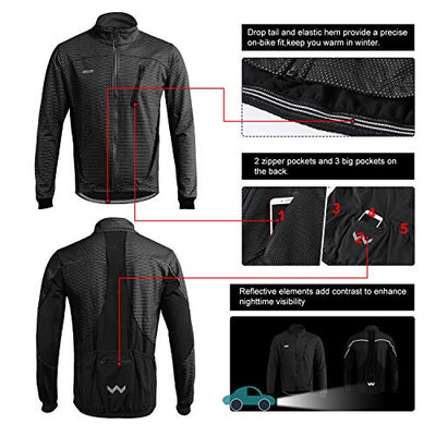 ARSUXEO Radjacke Herren Winter Thermal MTB Bike Jacke Softshell Mantel für Wasser- und Winddicht 16H Schwarz L