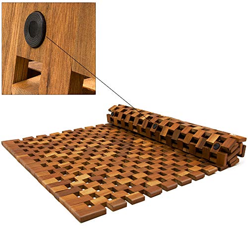 Deuba 2X Badvorleger Badematte Badvorleger Holz 80 x 50 cm FSC-zertifiziertes Akazienholz Rutschhemmende Gummistopper