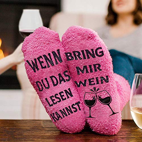 Kuschelsocken, Damen Lustige Socken Geschenke für Frauen Weinliebhaber, Wenn du das lesen Kannst Bring mir Wein Antirutsch Fun Socken Witzige Geburtstagsgeschenk für Freundin Valentinstag Muttertag