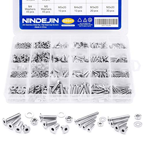 NINDEJIN 880Pcs M2 M3 M4 M5 Hex flach-Knopf Schrauben, Schrauben Muttern und Unterlegscheiben Sortiment Kit mit Aufbewahrung flach Fall Box +Schraubenschlüssel