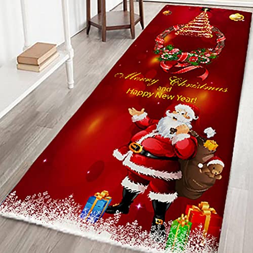 Weihnachtsteppich 3D Rutschfest Weihnachtsdruck Teppich Wohnzimmer Boden Küche Badezimmer Teppich Weihnachtsmann & Reh Weihnachtsbaum Schneemann