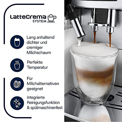 De'Longhi ECAM 23.466.S Kaffeevollautomat mit LatteCrema Milchsystem, Cappuccino und Espresso auf Knopfdruck, Digitaldisplay mit Klartext, 2-Tassen-Funktion, Großer 1,8 Liter Wassertank, silber