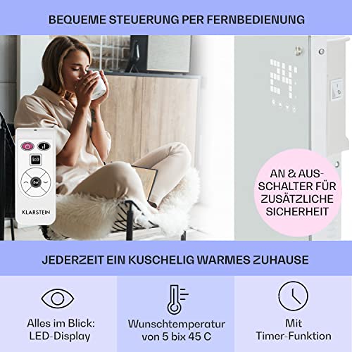 Klarstein Elektroheizung, Konvektor-Heizung mit Bodenrollen, Mobile Elektroheizung Energiesparend, Schlanke, Leise Heizung Elektrisch, Standgerät Heizkörper Elektrisch mit Thermostat, 2000 W