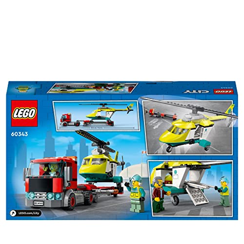 LEGO 60343 City Hubschrauber Transporter, Spielzeug ab 5 Jahren mit LKW, Rettungshubschrauber und Minifiguren, Geschenkidee für Jungen und Mädchen