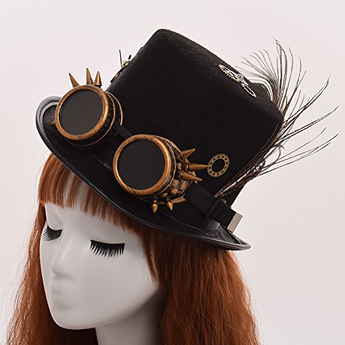 BLESSUME Steampunk Hut mit Brille Unisex Fancy Dress Zylinder (M, Farbe A)