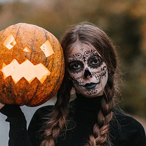 Halloween Schminke Aufkleber, 10 Stück Gesichtstattoo Halloween Totenkopf Gesicht Tattoo Tag der Toten Gesicht Tattos für Kinder Erwachsene Halloween Fasching Maskerade Cosplay Party