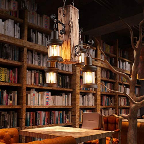 Retro Pendelleuchte Industrielle Loft Bar Hängeleuchte 4 Lichter,JOJOM Kreativ Persönlichkeit Wohnzimmer Esszimmer Schlafzimmer Studie Kronleuchter Vintage Antik Metall Glas Holz Dekorativer Hängelamp