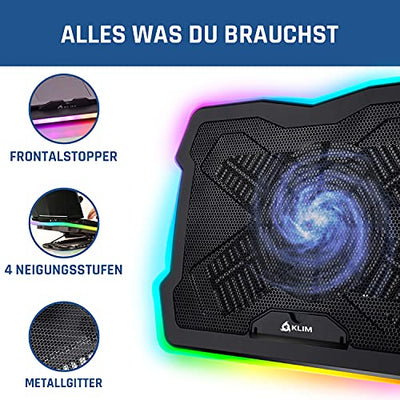 KLIM Ultimate + Laptop-RGB-Kühler- 11 bis 17 Zoll + Laptop-Gaming-Kühlung + Neuheit 2022 + USB-Lüfter + Stabil und leise + Mac PS5 und PS4-kompatibel