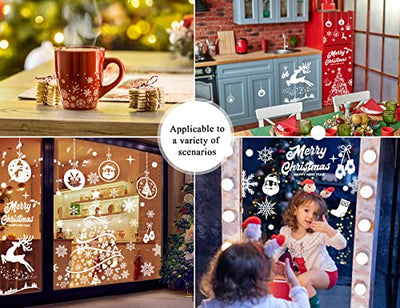 Yuson Girl Fensterbilder für Weihnachten Fensterbilder Winter,8 Blätter Abnehmbare dekorative Weihnachtsfensteraufkleber, statische DIY-Fensteraufkleber, Weihnachtsbaum, Schneeflocke, Elch (A)