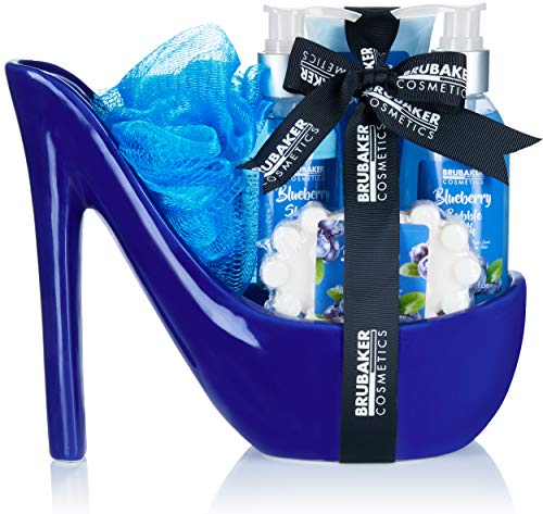 BRUBAKER Cosmetics Luxus Blaubeere Beautyset - 6-teiliges Bade- und Dusch Set - Geschenkset in Keramik Stiletto Blau