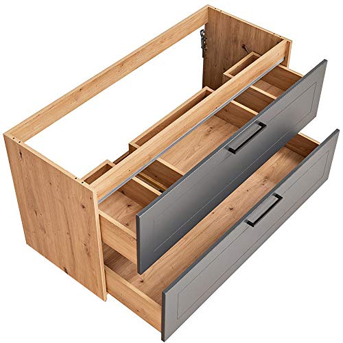 Lomadox Badezimmer Badmöbel Komplett-Set in matt grau mit Artisaneiche, 120cm Waschtisch-Unterschrank mit Keramik-Waschbecken, LED-Spiegelschrank, 2 Hochschränke, B/H/T ca. 235/200/46cm