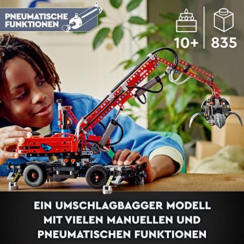 LEGO 42144 Technic Umschlagbagger Modell, Mechanisches Spielzeug Set, manuelle und pneumatische Funktionen, Baufahrzeug Kran, Lernspielzeug