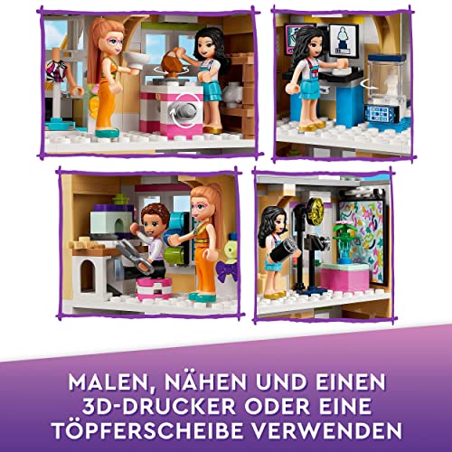 LEGO 41711 Friends Emmas Kunstschule, Heartlake City Schule mit 3 Mini-Puppen, Spielzeug für Mädchen und Jungen ab 8 Jahren, Puppenhaus, Geschenk zu Weihnachten