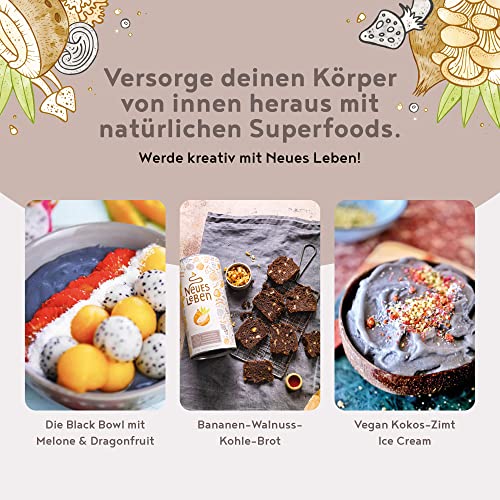 Neues Leben - Schwarzes Detox-Elixier - Formel mit Aktivkohle, Matcha, Aloe Vera, Chaga, Shiitake, Reishi - 600 Gramm Pulver