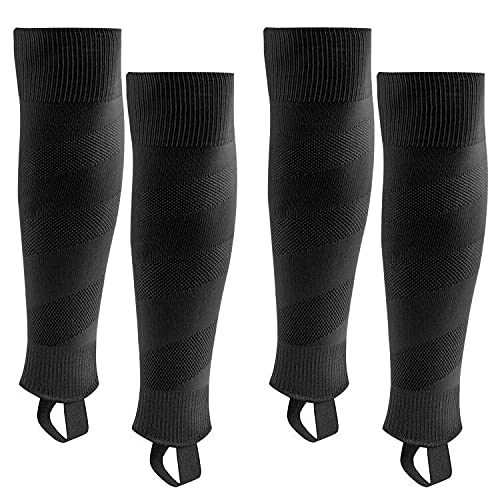 Northdeer Kinder Herren Stutzen Fußballstutzen Stegstrümpfe Fußball Sleeve Fußballsocken 2 Paar (Schwarz L)