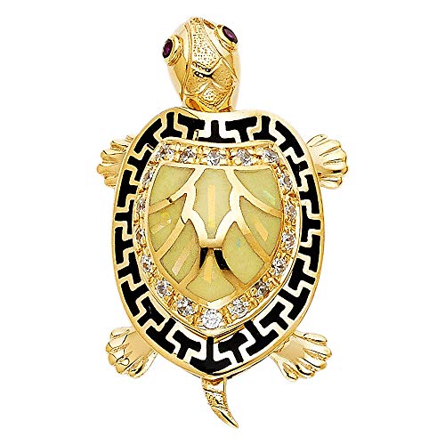 Halskette mit Schildkröten-Anhänger, 14 Karat Gelbgold, 18 x 35 mm, Schmuck für Damen