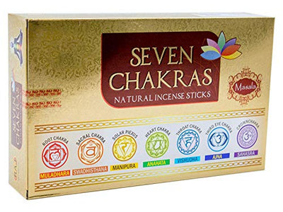 Räucherstäbchen Set 7 Chakren, indische Premium Masala Stäbchen, 7 Sorten Muladhara, Swadhisthana, Manipura, Anahata, Vishudha, Ajna und Sahasra, für Meditation/Yoga, edles Chakra Geschenkset