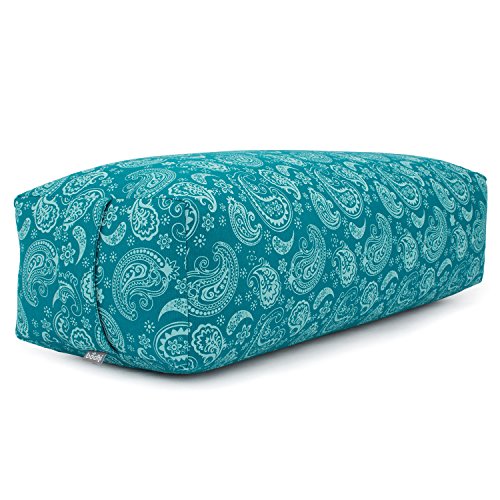 Bodhi Yoga Bolster SALAMBA Paisley | Maharaja Collection | Rechteckig | Waschbarer Bezug aus Baumwolle | Yogarolle mit Dinkelfüllung | Yoga Zubehör für Restorative Yoga und Yin Yoga | Petrol