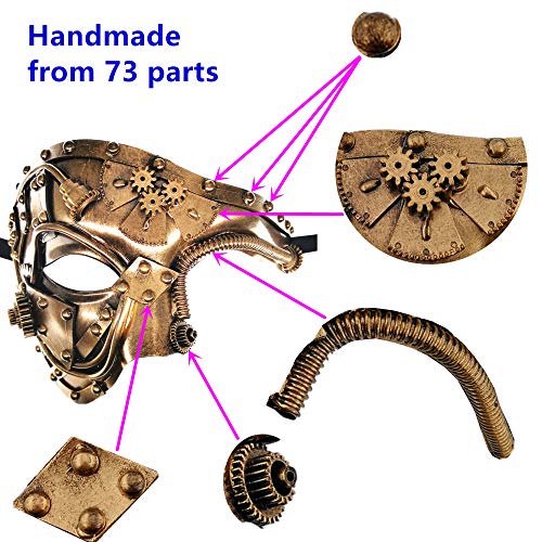 Ubauta Steampunk Metall Cyborg Venezianische Maske,Gold Maskerade Maske für Halloween Kostümparty/Phantom der Oper/Karneval Ball