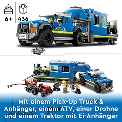 LEGO 60315 City Mobile Polizei-Einsatzzentrale Spielzeug mit Polizeiauto, Gefängnisanhänger, Drohne, Traktor und Minifiguren, Geschenkidee zu Weihnachten