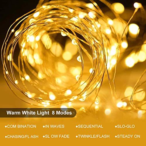 Solar Lichterkette Aussen, MNTCQB 2 Stück 14M 120 LED Solar Lichterkette Außen Wasserdicht Kupferdraht Lichterketten für Weihnachten Partys Garten Hochzeiten Dekoration Warmweiß