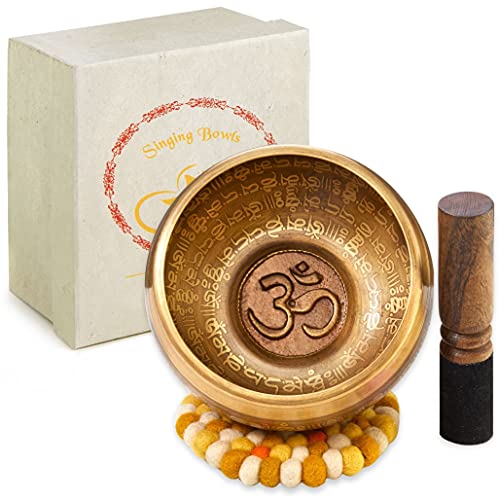 XXL Klangschale 800g - 16cm. Große Tibetische Klangschalen Set mit Klöppel und Klangschalenkissen in Loktapapier Geschenk-Box. Singing Bowl aus Tibet