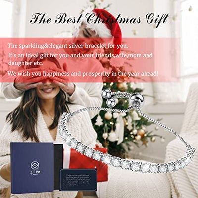 J.Fée Armband Damen Silber Armband Zirkonia Armband Silber 925 Tennis Armband 3mm Armband Verstellbar 23cm Einstellbar Armband Geschenk mit Box für Mama Mädchen Geschenk für Weihnachten