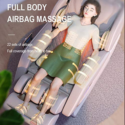 Lzour 2021 Massagestuhl, elektrische Null-Gravity SL-Track-Massagestuhl, Ganzkörper-Massagestuhl mit Heizbluetooth-Lautsprecher,Beige