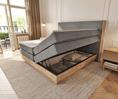 DELIFE Boxspringbett Titan Mikrofaser Grau 200 x 200 Härtegrad 4 mit Topper inkl. Stauraum