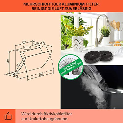 Klarstein Dunstabzugshaube Umluft/Abluft, Leise Abzugshaube, Edelstahl Wandhaube, Dunstabzugshaube mit Filter, Dunstabzugshaube 60cm, Umlufthaube mit LED-Licht, Dunstabzug Kopffrei 509 m³/h Luftstrom