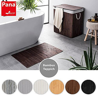 PANA Bambus Badematte • Bambusmatte waschbar • Holz Läufer Badezimmer • 100% Bambus • Größe: 50x80cm • Farbe: Braun