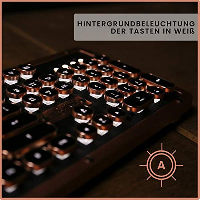 Azio Classic Retro-Tastatur Artisan, mechanische Schreibmaschinen-Tastatur, Steampunk-Tastatur mit Bluetooth, kabellos, beleuchtete Tasten, Vintage Look