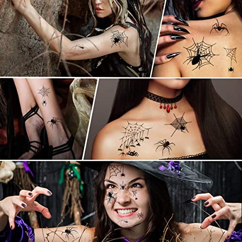 20 Blätter Temporäre Schwarz Spinnen Tattoos Halloween Schminke Tattoo Schwarz Spinne Tattoo mit Spinnennetz Gesicht Gruselig Aufkleber Wasserdicht für Make-up Stützen Cosplay Mottopartys