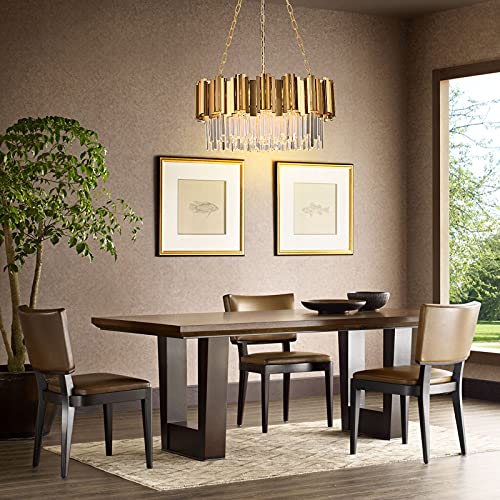 Modern Kristall Pendelleuchte Gold Kronleuchter, Rund Kristall Hängeleuchte, Häengelampe für Wohnzimmer, Esszimmer,Schlafzimmer, Restaurant, E14 x 8,  Ø60 cm