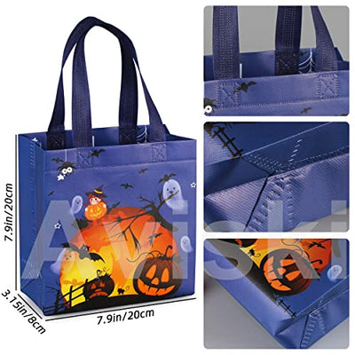 16 Stück Halloween Trick or Treat Taschen, Halloween Tragetaschen mit Griffen, Geschenktüten, multifunktionale Non-Woven Halloween Taschen zum Verpacken von Geschenken, Halloween Party Zubehör