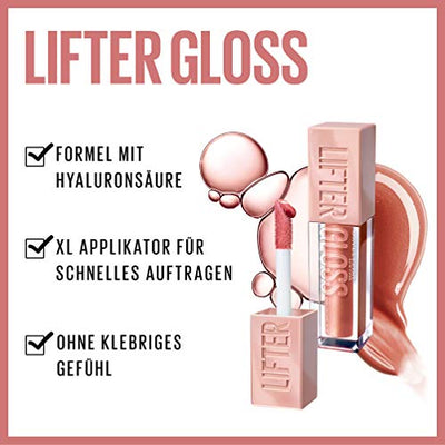 Maybelline New York Glänzender Lipgloss für voller wirkende Lippen, Feuchtigkeitsspendend, Mit Hyaluronsäure, Lifter Gloss, Farbe: Nr. 006 Reef (Rosa), 1 x 5,4 ml