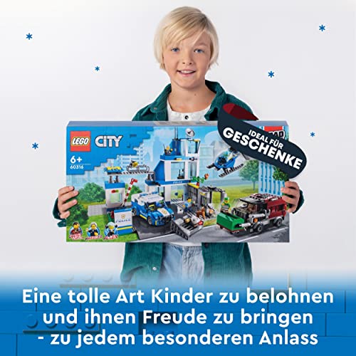 LEGO 60316 City Polizeistation mit Polizeiauto, Müllauto und Hubschrauber, Polizei-Spielzeug für Jungen und Mädchen ab 6 Jahren, Geschenk zu Weihnachten