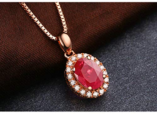 ANAZOZ Echtschmuck Halskette Damen 18 Karat / 750 Rosegold Oval 1.2Ct Rubin Rot Halskette mit Anhänger mit Diamant Schmuck für Frauen