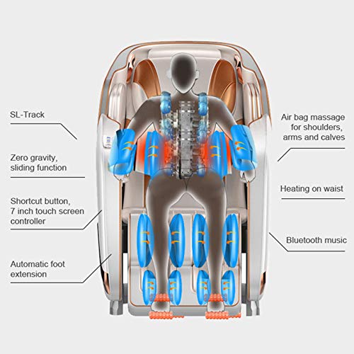 Lzour 4D SL-Track Zero Gravity Recliner Massagestuhl, Ganzkörper Shiatsu Massagestuhl mit Bluetooth-Heiz- und Fußrollenmassagegerät,Braun