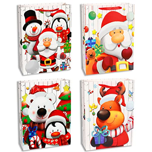 Weihnachtstüten -4 Stück - XL Geschenktüten Extra Große für Weihnachten Geschenktaschen Weihnachtstüte im 4 Design Papiertüten Weihnachtstaschen Präsenttüten (41.5x30x12cm)