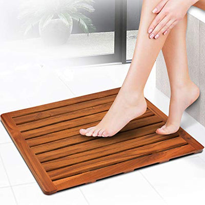 Utoplike Teakholz Badematte, Duschmatte rutschfest für Badezimmer, 61x45cm, Holzbodenmatte Quadrat groß für Spa Home oder Outdoor