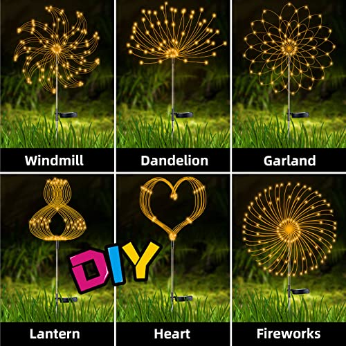 2 STÜCKE Solar Feuerwerk Licht, Outdoor Solar Garten Dekorative Lichter 120 LED Angetrieben 40 Kupferdrähte Schnur DIY Landschaftslicht für Gehweg Wege Hinterhof Weihnachtsdekoration Partys (Warmweiß)