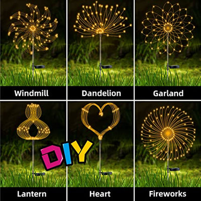 2 STÜCKE Solar Feuerwerk Licht, Outdoor Solar Garten Dekorative Lichter 120 LED Angetrieben 40 Kupferdrähte Schnur DIY Landschaftslicht für Gehweg Wege Hinterhof Weihnachtsdekoration Partys (Warmweiß)