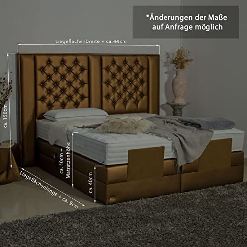 PAARA Boxspringbett Havana GM | Chesterfield-Optik | 10.000 Newton Motorleistung | Antirutsch-Matten | Royal-WS® Taschenfederkern Matratze mit GELAX® Topper Kern | Made in Germany (240 x 210 cm)