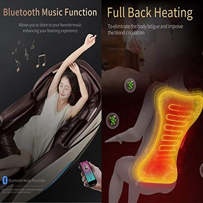 Lzour Ganzkörper-Sl-Track-Shiatsu-Liegestühler-Massagestühle, 3D-Null-Schwerkraft-Körper-Relax-Massagestuhl mit Bluetooth-Musik-Fußrolle Kurssi Pijat-Stuhlmassage,Schwarz